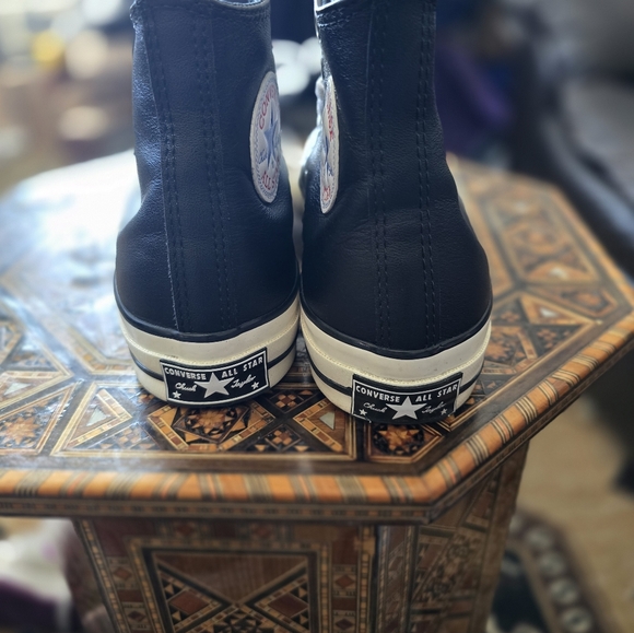 Converse Black High-Top Sneakers LEATHER Unisex Size 7 In Mens, 9 In Womens - Picture 9 of 16